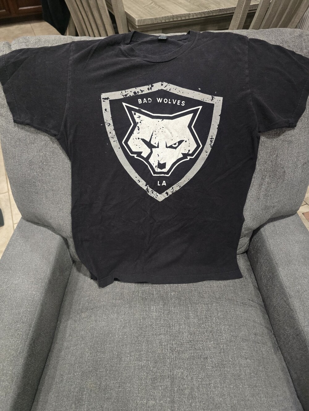 Source Unknown Black Kids Tee with White Wolf Crest